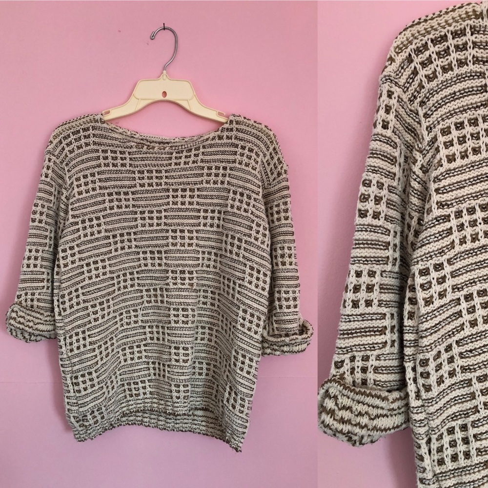 Super Cute Vintage Handmade Knit Sweater 3/4 Sleeve One-of-a-kind Small